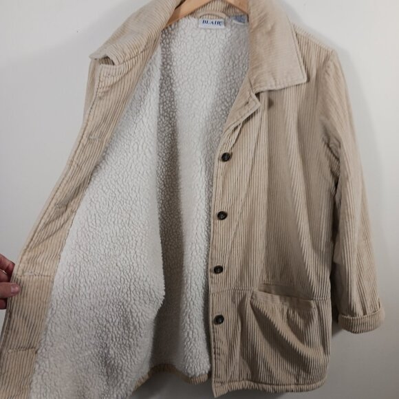 Blair, Medium, Creamy Tan Corduroy Chore Coat, Barn Coat, Sherpa Lined, Button - Picture 9 of 16